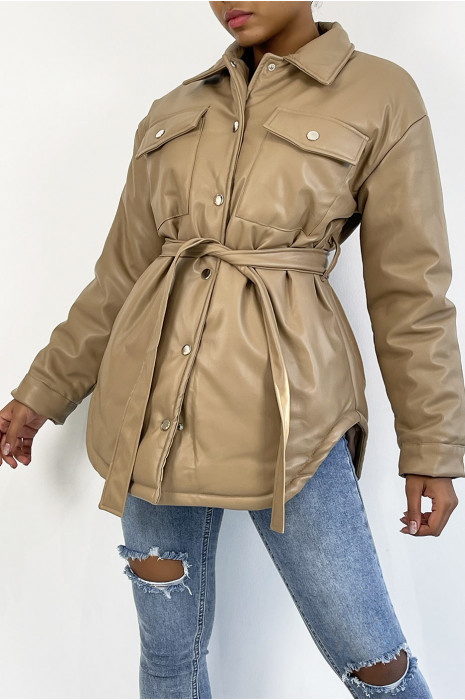 DoMHoune camel simili cuir vegan mi-longue à ceinture et poche hyper tendance - 1