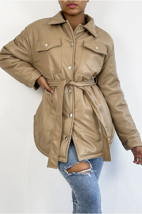 DoMHoune camel simili cuir vegan mi-longue à ceinture et poche hyper tendance - 2