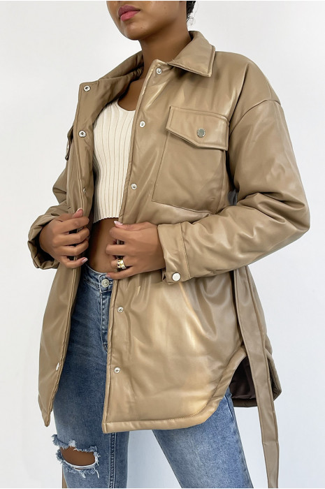 DoMHoune camel simili cuir vegan mi-longue à ceinture et poche hyper tendance - 3