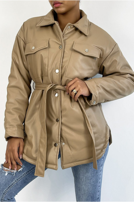 DoMHoune camel simili cuir vegan mi-longue à ceinture et poche hyper tendance - 6