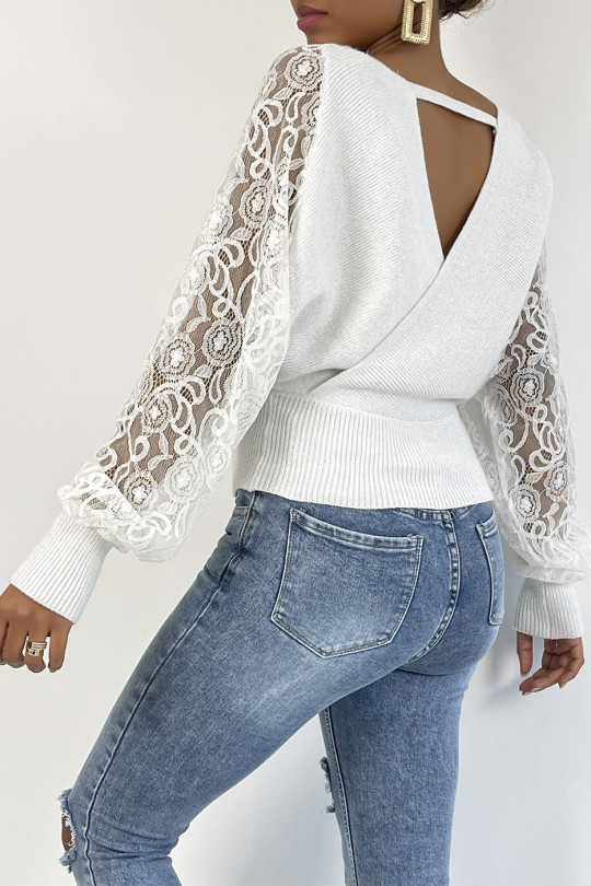 white sweater with lace sleeves