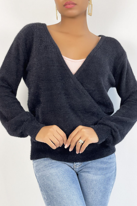 Black fluffy and oversized wrap sweater - 2