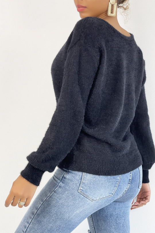 Black fluffy and oversized wrap sweater - 3