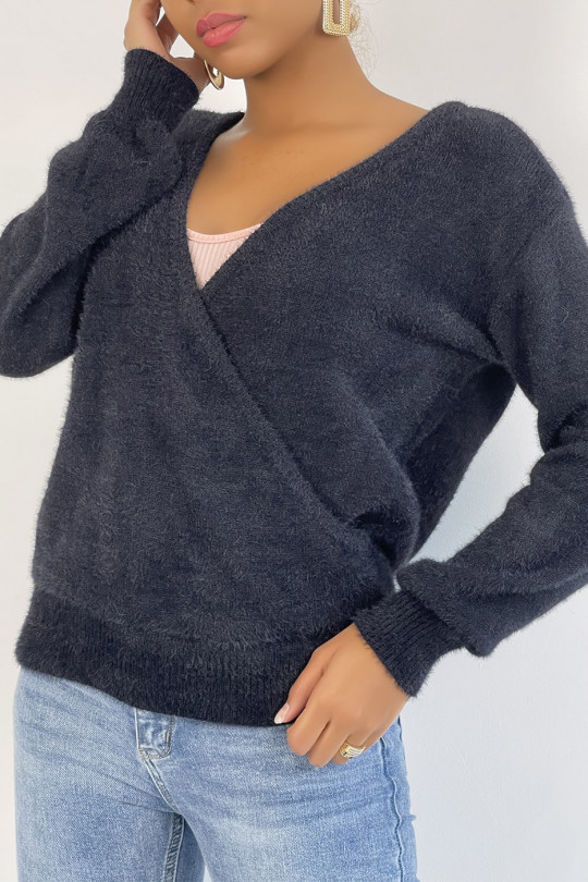 Black fluffy and oversized wrap sweater - 5
