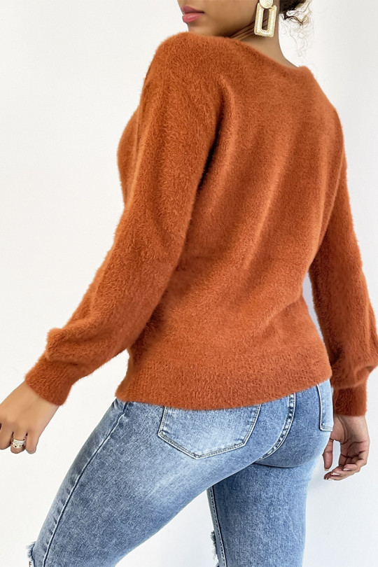 Fluffy and oversized cognac wrap sweater - 1