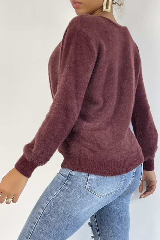 Fluffy and oversized burgundy wrap sweater - 1