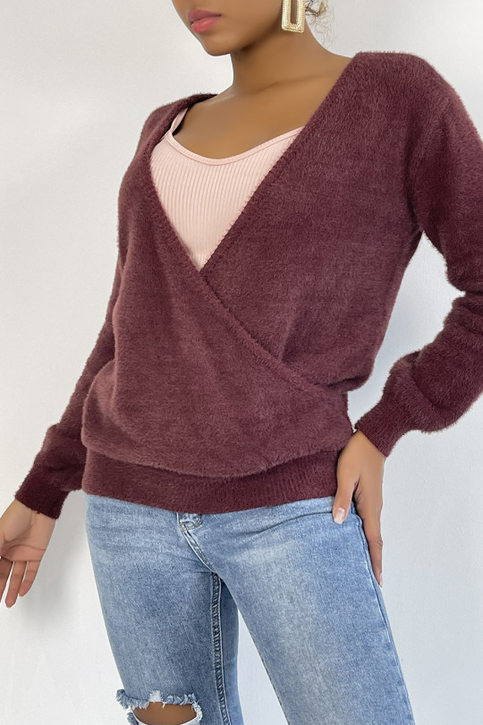 Fluffy and oversized burgundy wrap sweater - 2
