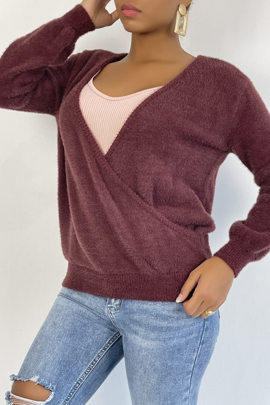 Fluffy and oversized burgundy wrap sweater - 3