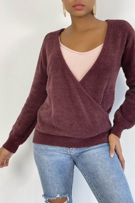 Fluffy and oversized burgundy wrap sweater - 4