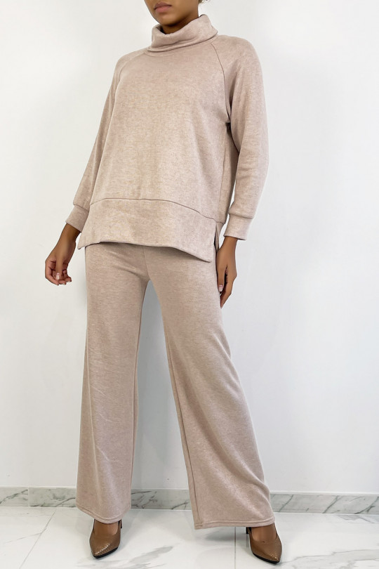 Cozy pink flare pants and turtleneck set - 1