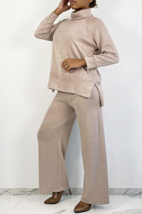 Cozy pink flare pants and turtleneck set - 3