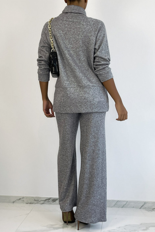 Ensemble cosy gris pantalon flare et col roulé - 1