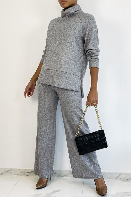 Ensemble cosy gris pantalon flare et col roulé - 3