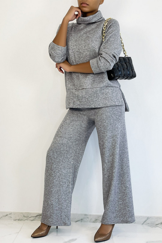 Ensemble cosy gris pantalon flare et col roulé - 5