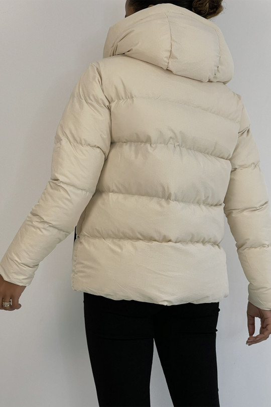 Doudoune beige à capuche à intérieur imprimé motif grec - 6