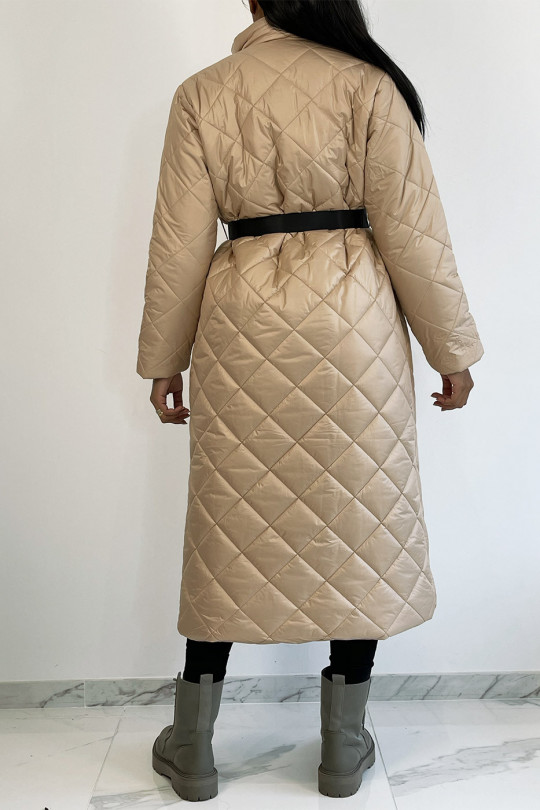 Long, very chic rose gold quilted coat with belt - 1