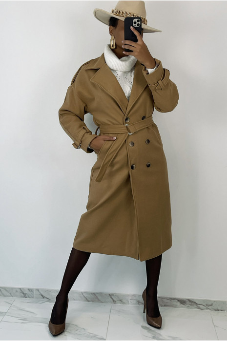 Long manteau camel classique style officier - 1
