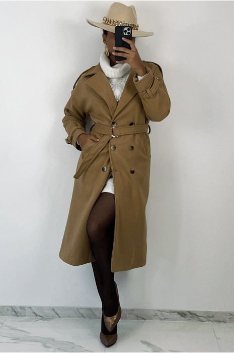 Classic camel long coat officer style - 2
