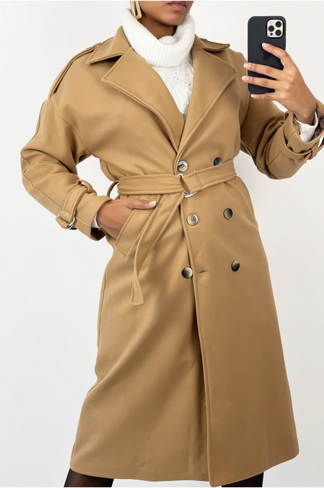 Classic camel long coat officer style - 3