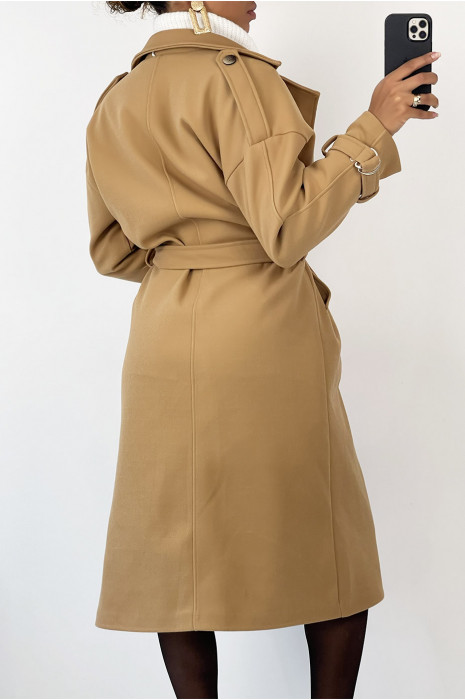 Klassieke camel lange jas officiersstijl - 4