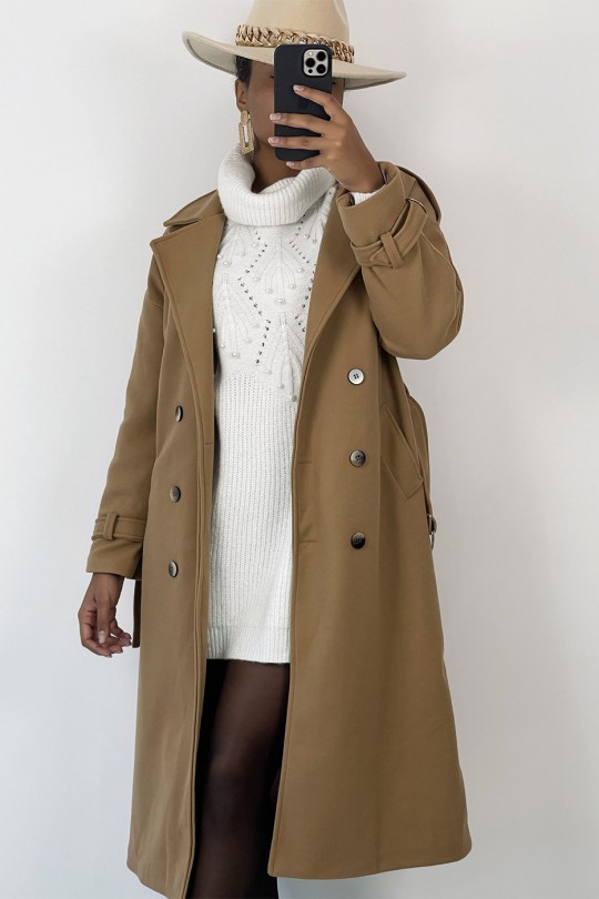 Classic camel long coat officer style - 5
