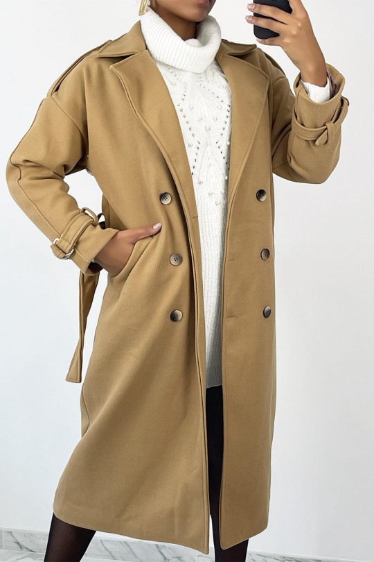 Klassieke camel lange jas officiersstijl - 6