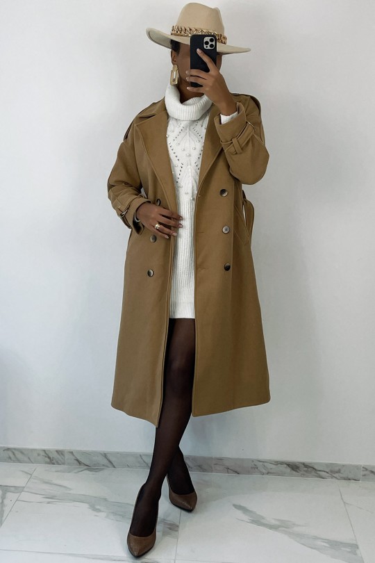 Classic camel long coat officer style - 7
