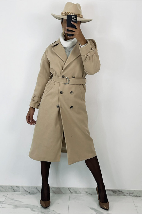 Klassieke lange beige officiersjas - 5