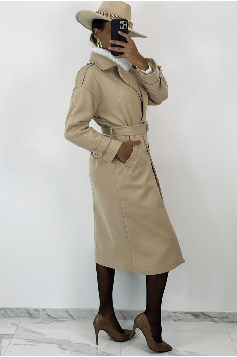 Klassieke lange beige officiersjas - 6