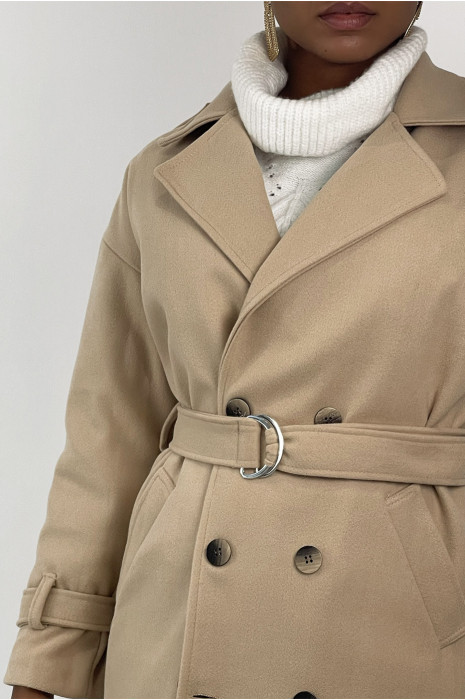 Long manteau beige classique style officier - 8