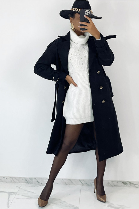 Long manteau noir classique style officier - 1
