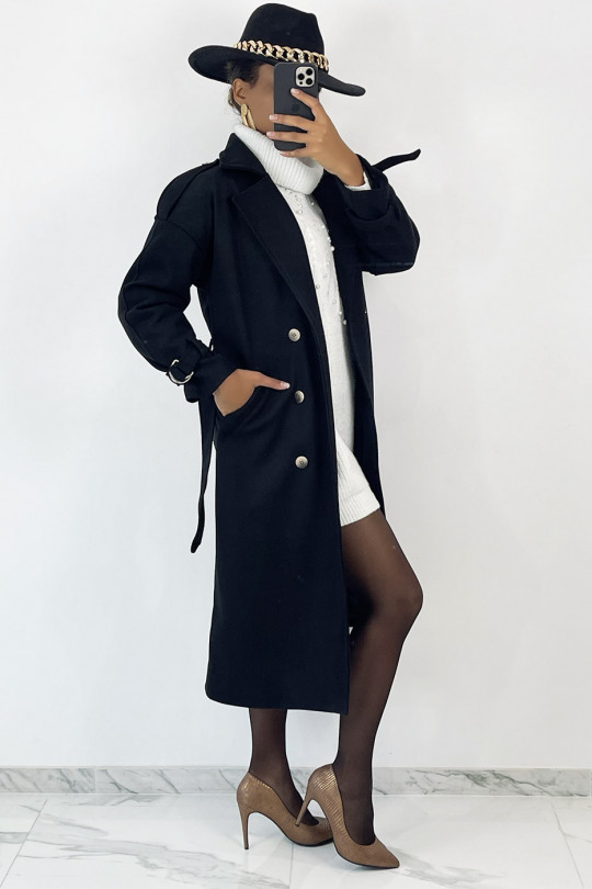 Long manteau noir classique style officier - 2
