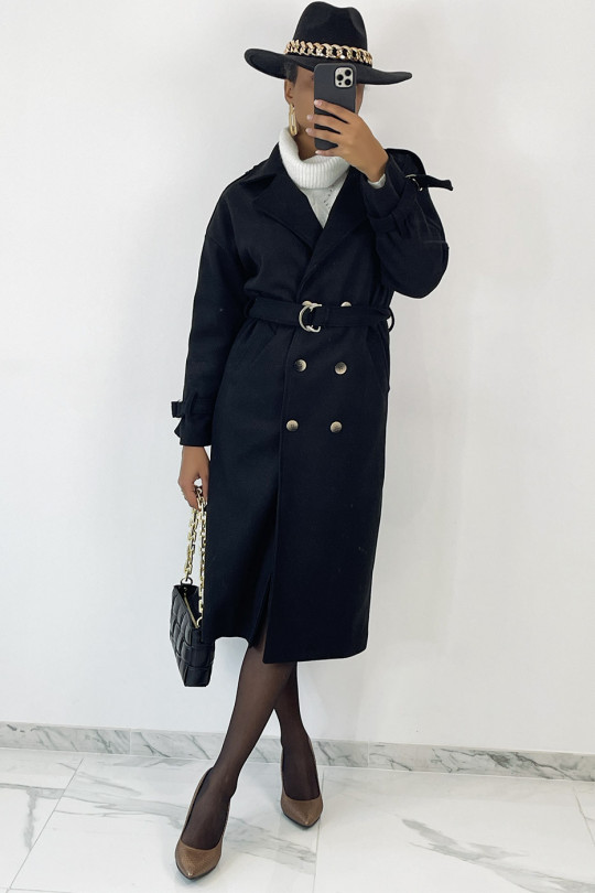 Long manteau noir classique style officier - 3
