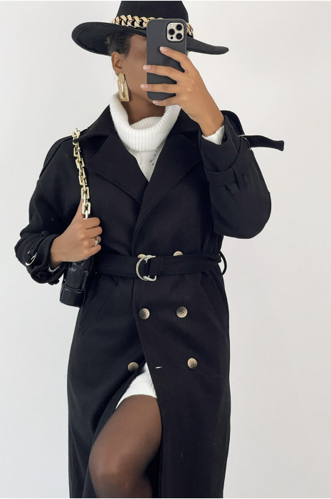 Long manteau noir classique style officier - 5
