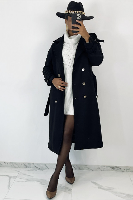 Long manteau noir classique style officier - 7