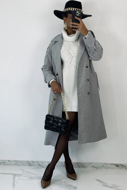 Classic long gray coat officer style - 2