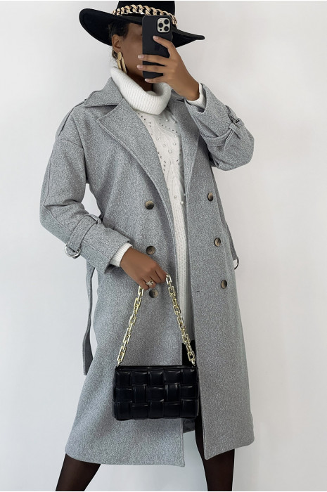 Classic long gray coat officer style - 3