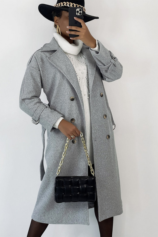 Classic long gray coat officer style - 3