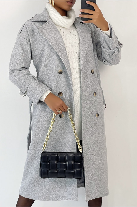 Long manteau gris classique style officier - 4