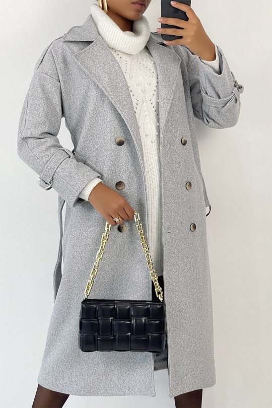 Classic long gray coat officer style - 4