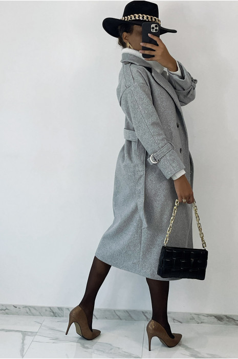 Long manteau gris classique style officier - 5