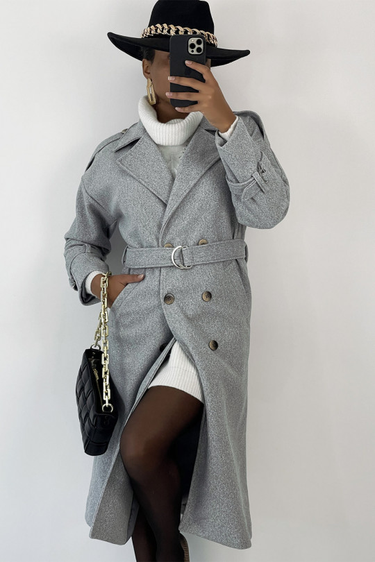 Classic long gray coat officer style - 6