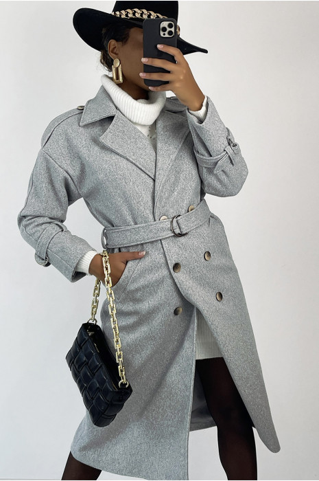 Long manteau gris classique style officier - 7