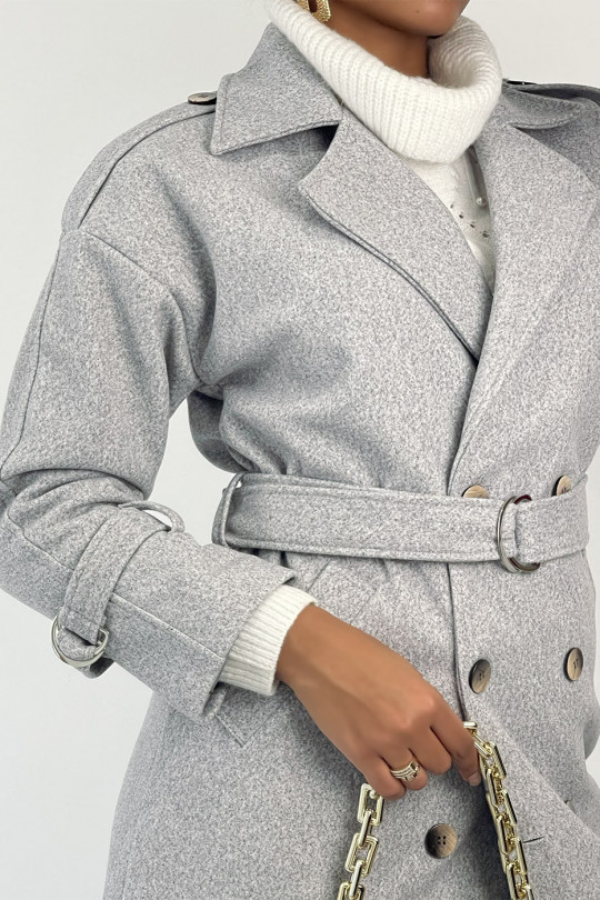 Long manteau gris classique style officier - 8