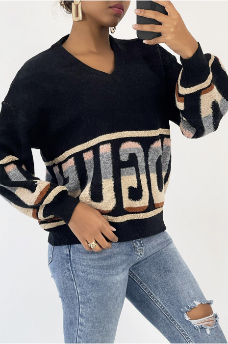 Pull bouffant noir style rétro à inscription VOGUE - 1