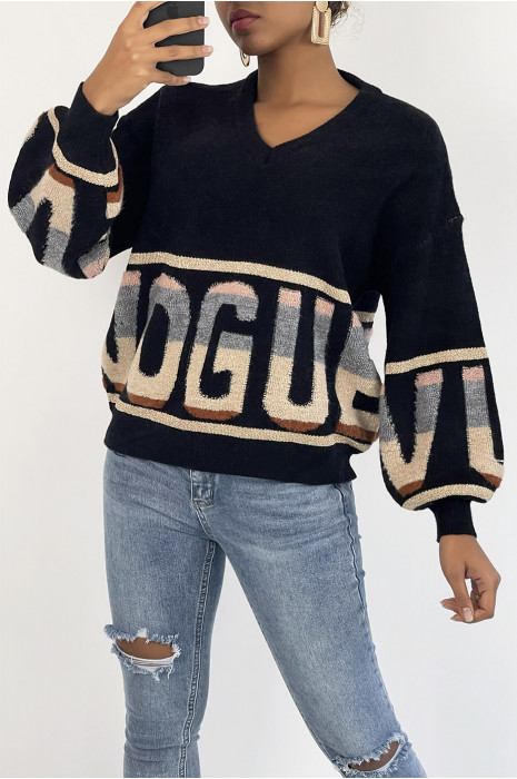 Pull bouffant noir style rétro à inscription VOGUE - 3