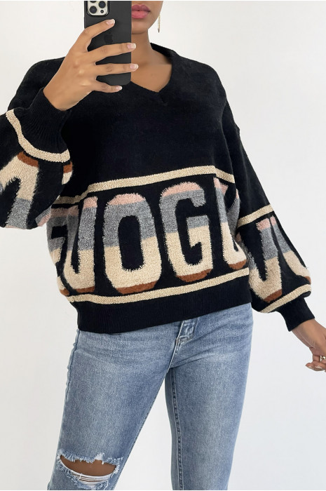 Pull bouffant noir style rétro à inscription VOGUE - 4