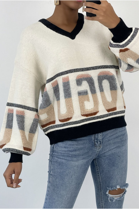 Pull bouffant beige style rétro à inscription VOGUE - 2