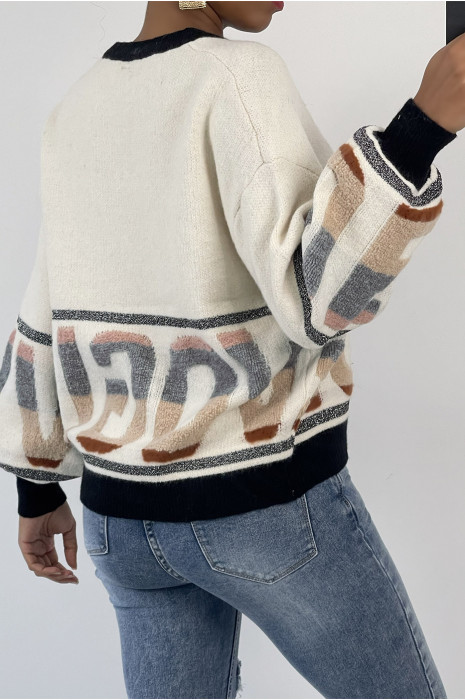 Pull bouffant beige style rétro à inscription VOGUE - 4