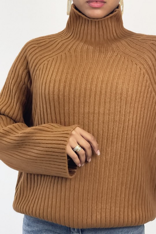 Brown oversized ribbed sweater with wide sleeves - 5